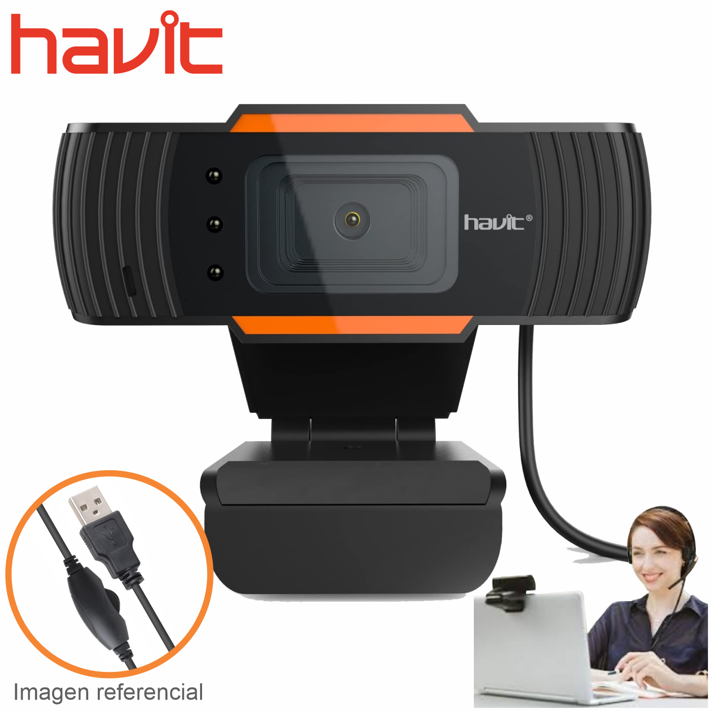Cámara Web HAVI FHD HV-N5086 con micrófono USB 2.0
