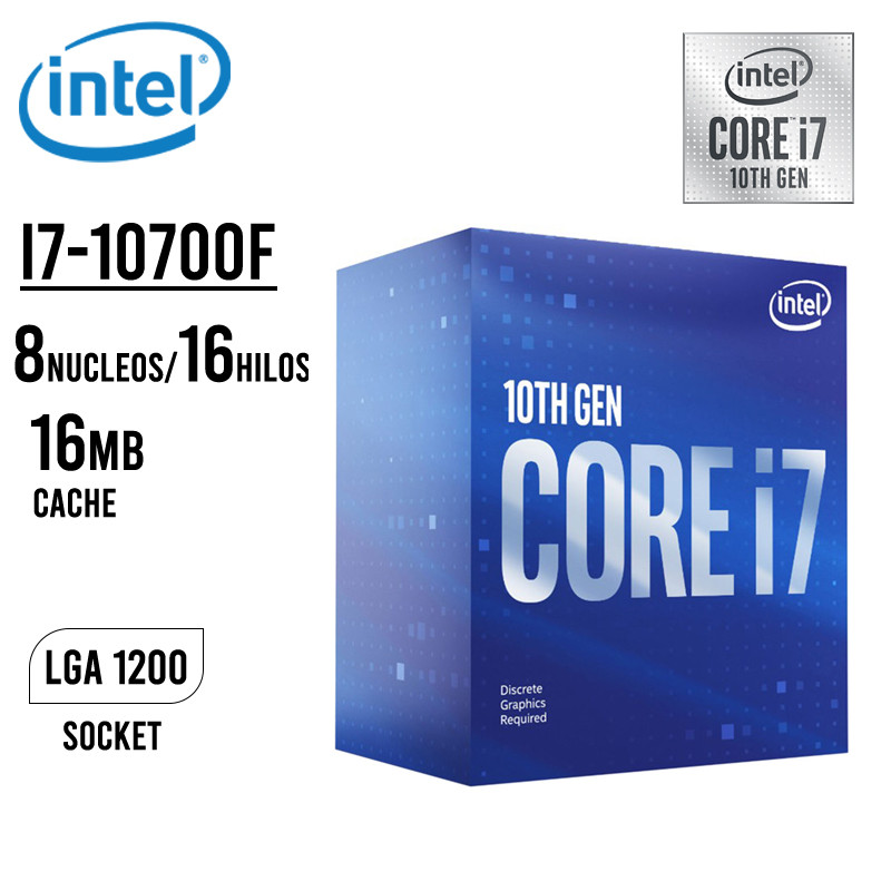Procesador Intel Core I7-10700F, 2.90 GHZ, 16 MB CACHÉ L3, LGA1200, 65W, 14 NM.